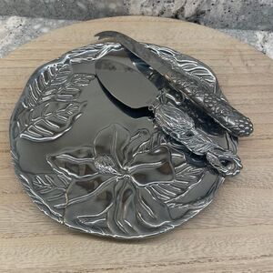 Arthur Court Cast Aluminum Floral Plate with Lenox & Stainless Cutting Utensils